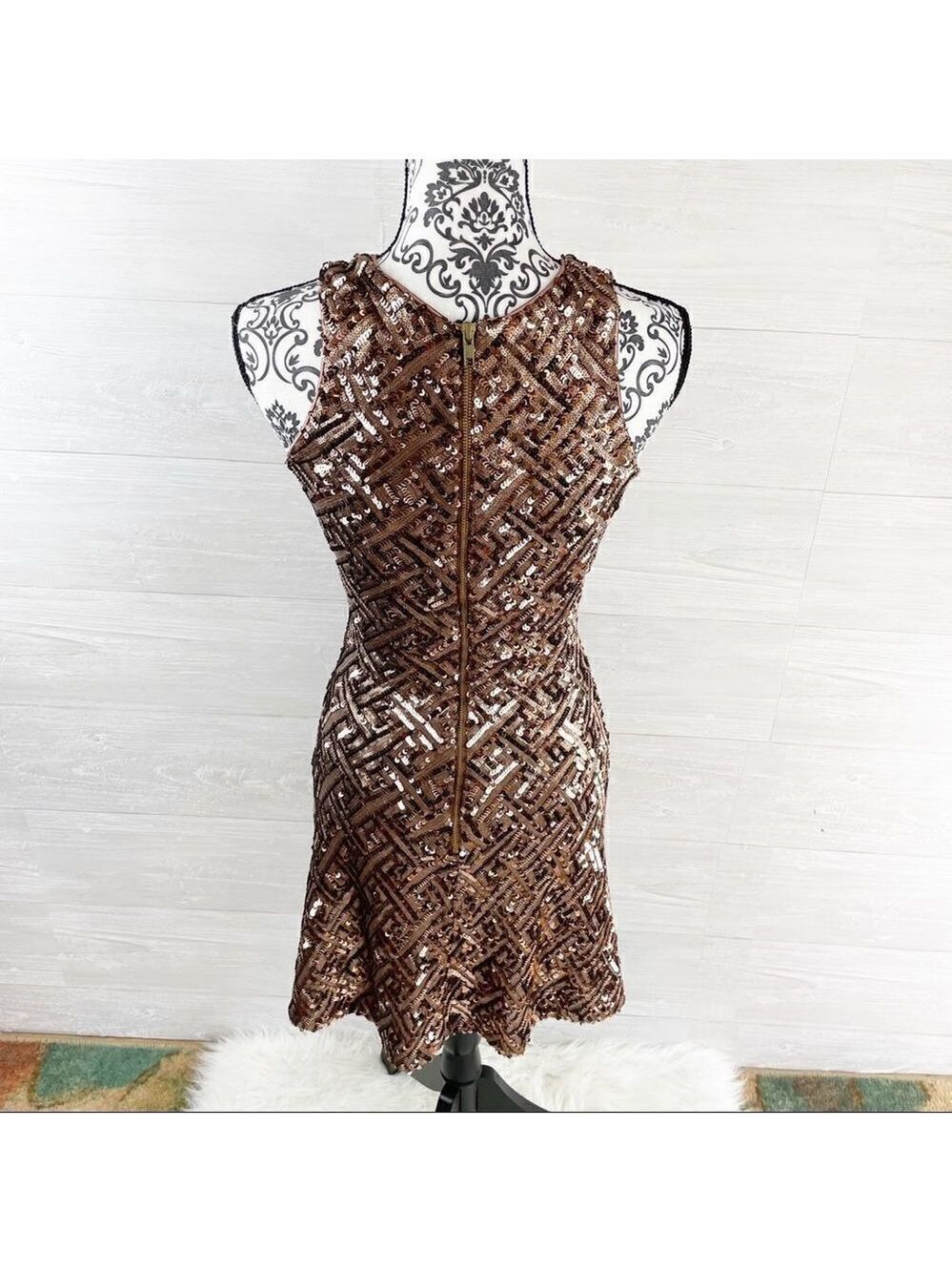 Dress the Population Mia Bronze Diamond Sequin Fit and Flare Dress - Picture 8 of 11